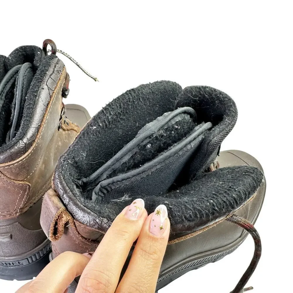 Sorel Kaufman Brown Leather Short Ankle Winter Felt Liner Boots Women 10